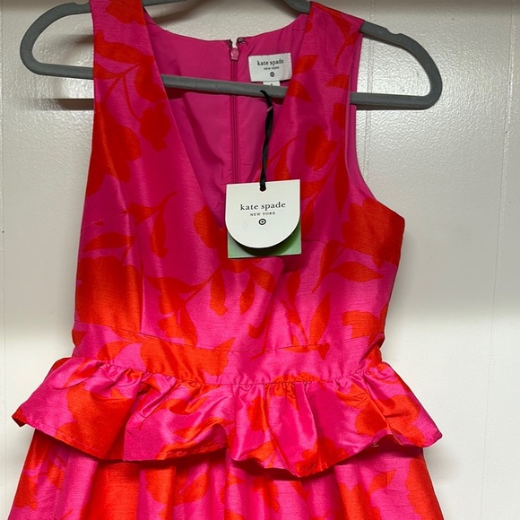 Kate Spade Red and Pink Peplum Midi Dress - Picture 2 of 14